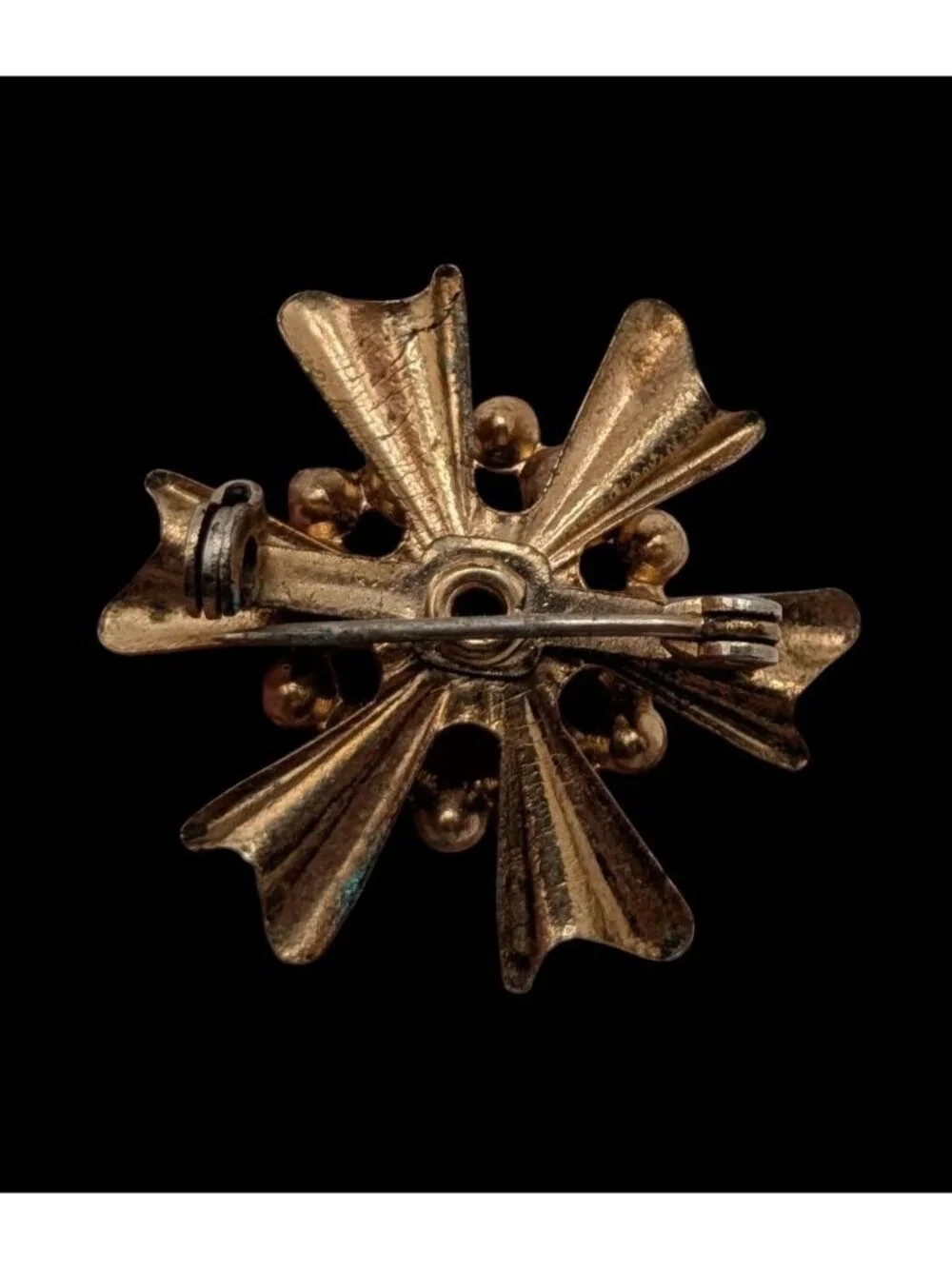 Vintage Atomic Sunburst Brooch Blue Gold Retro Mid Century Pin